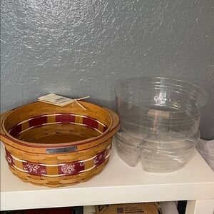 Longaberger 2010 Holiday Hostess Large Falling Snow Basket Divided & protector